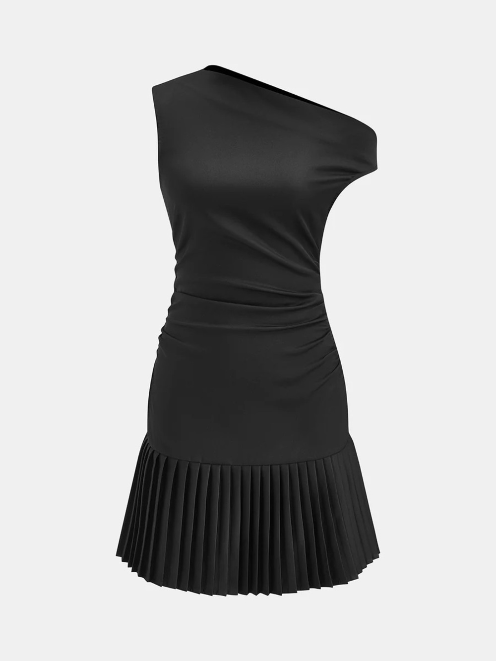 Commense Off Shoulder Ruched Pleated Mini Dress - Picture 2 of 12